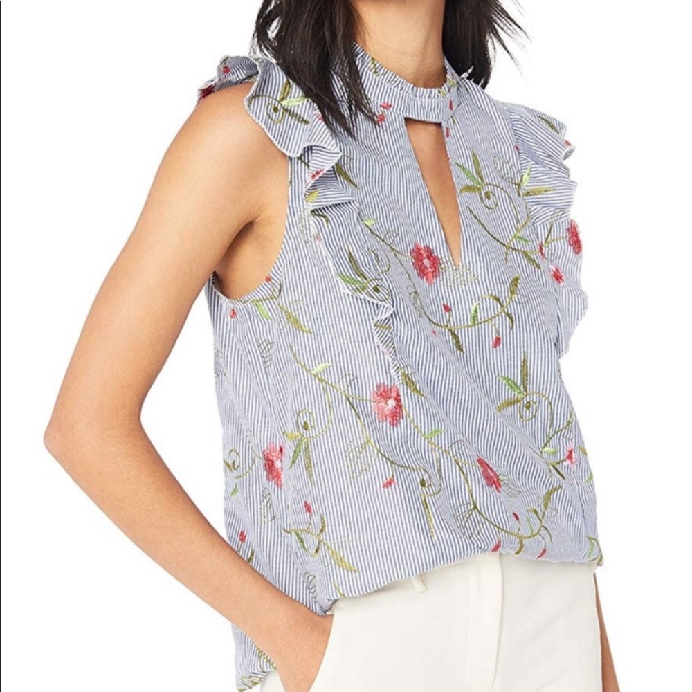 BCBGeneration Top Floral with Blue & White Pin Stripes Womens Size Small